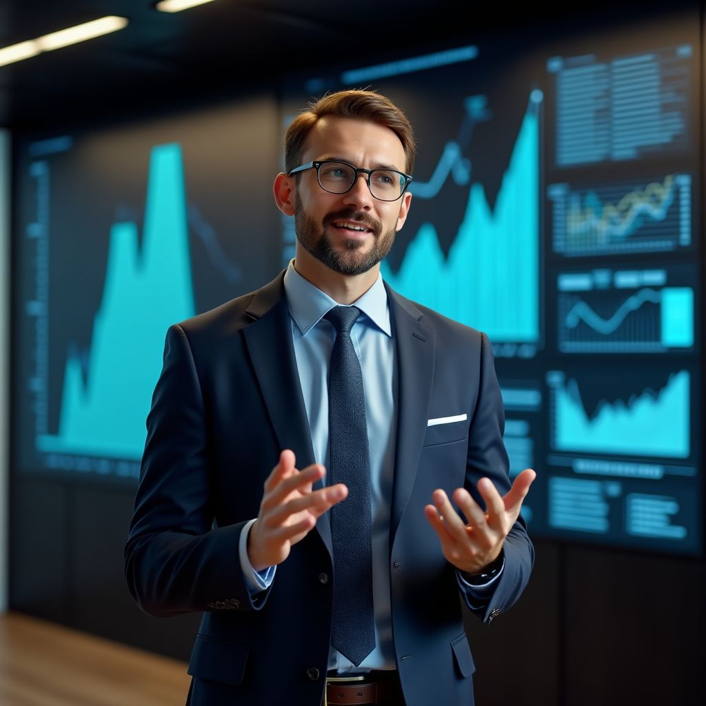 Coach de inversiones explicando estrategias